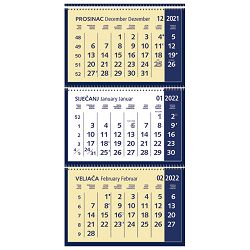 Kalendar zidni trodijelni 2023. s 3 spirale plavi