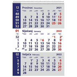 Kalendar zidni trodijelni mali 2023.-3 mjesec/listu, spirala