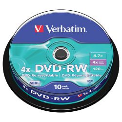 DVD-RW 4,7/120 4x spindl Mat Silver pk10 Verbatim 43552