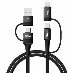 MS CABLE USB-A/C ->Type C/Lightning, 4-1, PD, 1m, MS, black