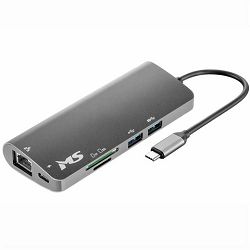 USB HUB C500, HDMI1.4+VGA+USB3.0*2+PD+SD/TF2.0+RJ45 1000 M+3.5mm, MS