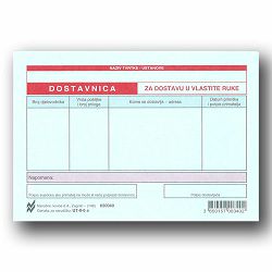 II-6/A DOSTAVNICA ZA DOSTAVU U VLASTITE RUKE - PLAVA; List, 14,8 x 10,5 cm