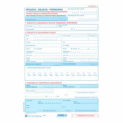 III-1-109 PRIJAVA NA OBVEZNO ZDRAVSTVENO OSIGURANJE ZA SLUČAJ OZLJEDE NA RADU ODNOSNO PROFESIONALNE BOLESTI (TISKANICA 5); Komplet od 3 lista, 21 x 29,7 cm