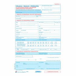 III-1-101 PRIJAVA - ODJAVA - PROMJENA NA OBVEZNO ZDRAVSTVENO OSIGURANJE HZZO (TISKANICA 2); Komplet 3 lista, 21 x 29,7 cm