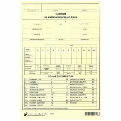 III-8-25 ZUBNI KARTON ZA SISTEMATSKI PREGLED ZUBI DJECE; Arak, 14,8 x 21 cm