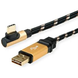 Roline GOLD USB2.0 kabel TIP A (M) - USB-C (M) kutni, 0.8m, crno/zlatni