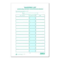 XII-69 NADZORNI LIST ODRŽAVANJA ZAHODA I PREDPROSTORA ZAHODA; List, 21 x 29,7 cm