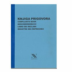 XII-86 KNJIGA PRIGOVORA, 2 x 50 NCR listova, 21 x 29,7 cm + dodatak karton - šator (Obavijest o načinu podnošenja pisanog prigovora) dim.19 x 22,5 cm