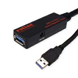 Roline USB3.2 Gen1 aktivni produžni kabel sa ponavljačem, 15m, crni