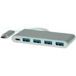 Roline Hub 4-porta USB3.0 + USB-C (PD), USB-C kabel, 0.1m