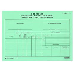 XVI-60 OČEVIDNIK SUDSKIH ODLUKA O UZDRŽAVANJU I NAGODBA SKLOPLJENIH U CENTRU ZA SOCIJALNU SKRB (Obrazac OK); Karton, 29,7 x 21 cm