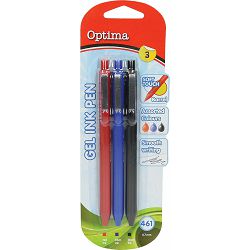 Gel pen 0,7 OPTIMA Soft Touch 461 3/1 plava+crna+crvena 100926 bls P12/144/1728