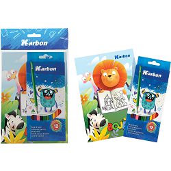 Set bojanka A5 s naljepnicama + drvene bojice 12/1 Karbon