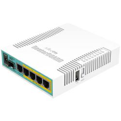 Mikrotik RB960PGS, hEX PoE, 800MHz CPU, 128MB RAM, 5×Gigabit LAN, (4×PoE izlaz), USB, RouterOS L4, plastično kućište, PSU