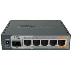 Mikrotik RB760iGS, hEX S with Dual Core 880MHz MHz CPU, 256MB RAM, 5×Gigabit LAN ports, SFP, USB, PoE-out-port #5, RouterOS L4, plastično kučište, PSU