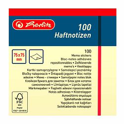 Blok samoljepljivi 75x75 mm, 100 listića, papir, žuti, Herlitz