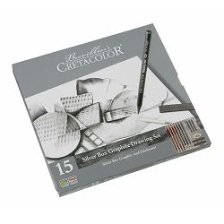 Umjetnički set Cretacolor silver box 15/1 (grafitne olovke, grafitni štapići, gumica, šiljilo…) 400 18