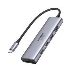 UGREEN 6-portni USB-C HUB 3xUSB-A 3.0, 1xHDMI 4K 60Hz, 1xSD, 1xTF, sivi 