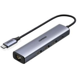 UGREEN 5-portni USB-C HUB 3xUSB PD, 1xRJ45, sivi
