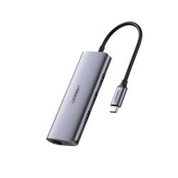 UGREEN 4-portni USB-C HUB 3xUSB 3.0 A, 1xRJ45 + micro USB power port, sivi
