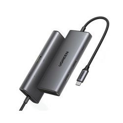 UGREEN 7-portni USB-C HUB 2x USB-A 3.2, 1xUSB-C, 1xUSB-C PD, 1xHDMI 4K 30Hz, 1xSD, 1xTF, sivi