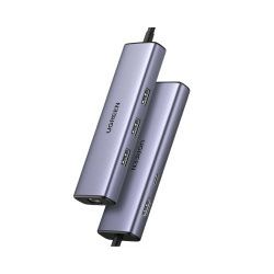 UGREEN 6-portni USB-C HUB USB-C 3xUSB-A 3.0, 1xHDMI,1x RJ45,1x USB-C PD, sivi