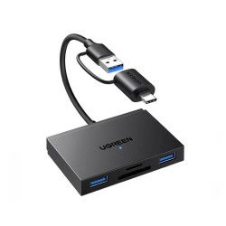 UGREEN 4-portni USB-C/A HUB 2xUSB-A, 1xSD, 1xTF, sivi