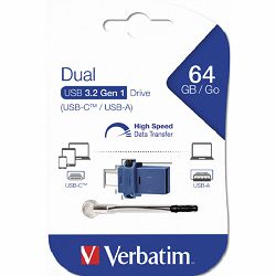 USB stick Verbatim 3.2 Gen1 #49967 64GB, Dual USB-C/USB-A, plavi