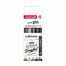 Marker Uni pin set Lettering 0,8mm, PINBR, svijetlo sivi BR, tamno sivi BR, sepia BR 5/1