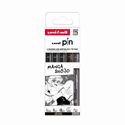Marker Uni pin set Manga Shojo 0,03/0,1/0,5/EFB, tamno sivi BR mm crni 5/1