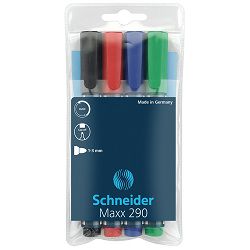 Flomaster Schneider, marker za bijelu ploču, Maxx 290, 1-3 mm, set od 4 boje, PVC etui