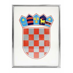 Grb Republike Hrvatske metalni okvir srebrni, 30x40 cm