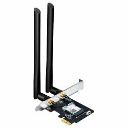 AC1200 Dual-band PCI-E adapter, up to 866Mbps at 5GHz and up to 300Mbps at 2.4GHz, support for Bluetooth 4.2, two external antennas.