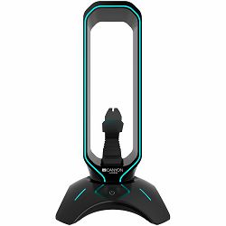 Gaming 3 in 1 Headset stand, Bungee and USB 2.0 hub, 2 USB hub, 1.5m standard USB to USB 5mm PVC cable, Weighted design with non-slip grip, Touch switch to control LED light, Black, size:126*126*251mm