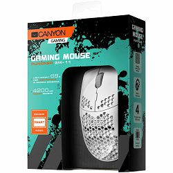 CANYON,Gaming Mouse with 7 programmable buttons, Pixart 3519 optical sensor, 4 levels of DPI and up to 4200, 5 million times key life, 1.65m Ultraweave cable, UPE feet and colorful RGB lights, White, 