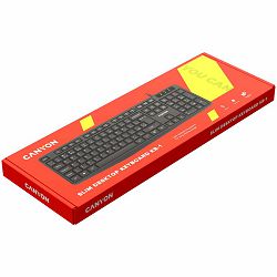 CANYON KB-1, Wired Keyboard, 104 keys, USB2.0, Black, cable length 1.5m, 443*145*24mm, 0.37kg, Adriatic