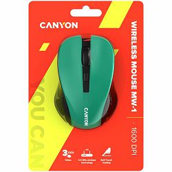 CANYON MW-1 2.4GHz wireless optical mouse with 4 buttons, DPI 800/1200/1600, Green, 103.5*69.5*35mm, 0.06kg