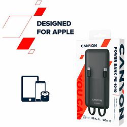 CANYON PB-1010, Power bank 10000mAh Li-pol battery with 2pcs Build-in Cable,  Input:  TYPE-C:  5V3A/9V2A  18WMicro USB: 5V2A/9V2A  18W   Output:  TYPE-C:  5V3A/9V2.2A  20WUSB-A: 4.5V5A ,5V4.5A, 5V3A,9