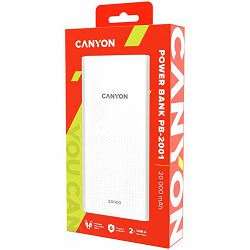 CANYON  PB-2001 Power bank 20000mAh Li-poly battery, Input 5V/2A , Output 5V/2.1A(Max) , 144*69*28.5mm, 0.440Kg, white