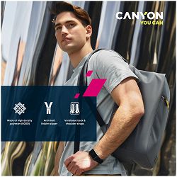 CANYON CSZ-01 Cabin size backpack for 15.6 laptop, Polyester, Gray