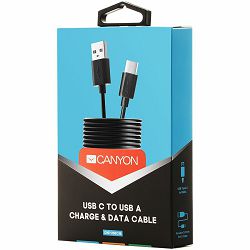 CANYON Type C USB Standard cable, cable length 1m, Black, 15*8.2*1000mm, 0.018kg