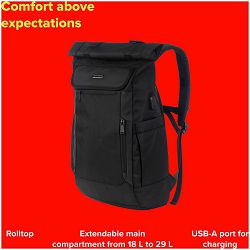 CANYON RT-7, Laptop backpack for 17.3 inch, Product spec/size(mm): 470MM(+200MM) x300MM x 130MM, Black, EXTERIOR materials:100% Polyester, Inner materials:100% Polyester, max weight (KGS):