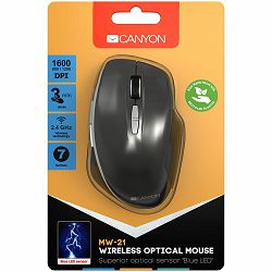 Canyon  2.4 GHz  Wireless mouse ,with 7 buttons, DPI 800/1200/1600, Battery:AAA*2pcs  ,Dark gray72*117*41mm 0.075kg
