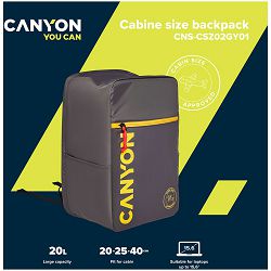 CANYON CSZ-02, cabin size backpack for 15.6 laptop ,polyester ,gray