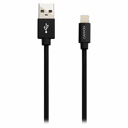 CANYON Charge & Sync MFI braided cable with metalic shell, USB to lightning, certified by Apple, cable length 1m, OD2.8mm, Black