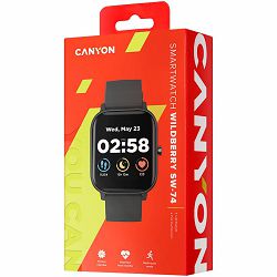 CANYON Wildberry SW-74, Smart watch, 1.3inches TFT full touch screen, Zinic+plastic body, IP67 waterproof, multi-sport mode, compatibility with iOS and android, black body with black silicon belt, Hos