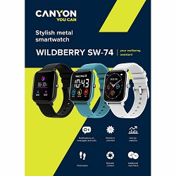 CANYON Wildberry SW-74, Smart watch, 1.3inches TFT full touch screen, Zinic+plastic body, IP67 waterproof, multi-sport mode, compatibility with iOS and android, Silver body with white silicon belt, Ho