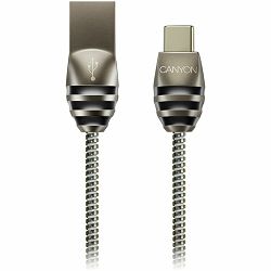 CANYON Type C USB 2.0 standard cable, Power & Data output, 5V 2A, OD 3.5mm, metallic Jacket, 1m, gun color, 0.04kg