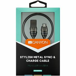 CANYON Micro USB 2.0 standard cable, Power & Data output, 5V 2A, OD 3.5mm, metallic Jacket, 1m, gun color, 0.04kg