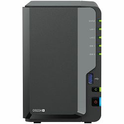 Synology DS224+,Tower, 2-bays 3.5 SATA HDD/SSD, CPU Intel Celeron J4125 4-core (4-thread) 2.0 GHz, burst up to 2.7 GHz; 2GB DDR4 (expandable up to 6 GB) ; 2 x RJ-45 1GbE LAN Ports; 2x USB 3.2 Gen 1;